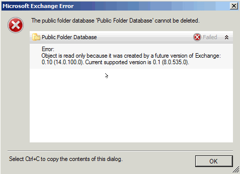 The public folder database cannot be deleted